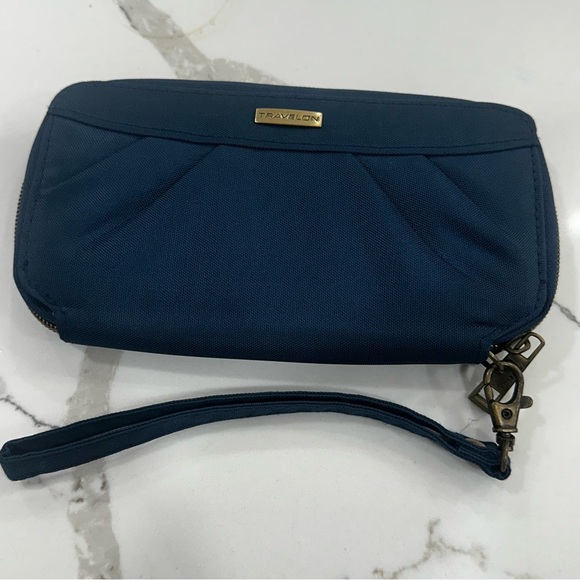 Travelon Handbags - Travelon Anti-Theft RFID Blocking Wristlet Wallet - Navy Blue & Teal